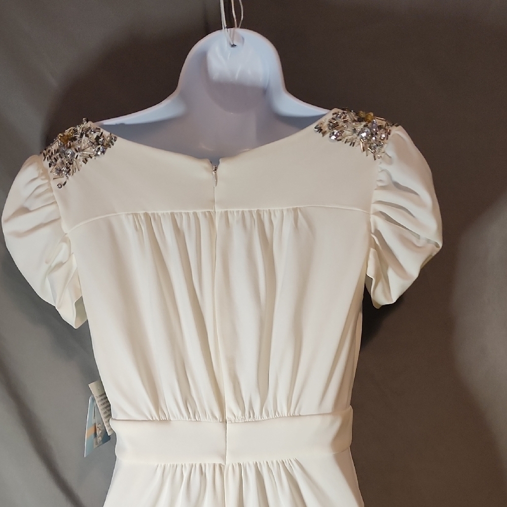 Suzi Chin for Maggy Boutique Cream Draped Midi Dress With Jewels - Picture 5 of 15